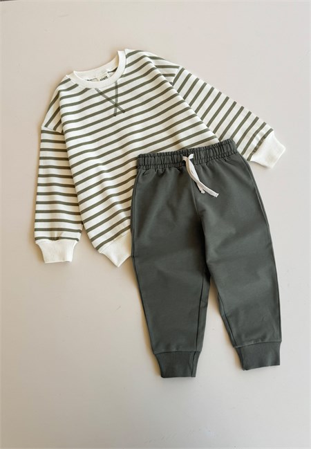 Çizgili Sweatshirt Takım 2-8 Yaş Yeşil Çizgili