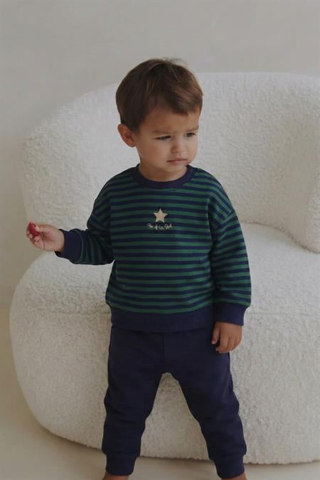 Çizgili Triko Erkek Bebek Takım 0-3 Yaş Haki Lacivert Çizgili