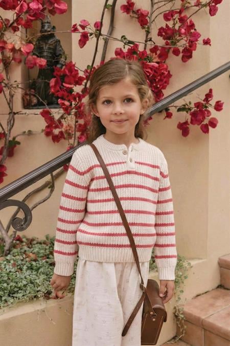 Çizgili Triko Kazak 2-8 Yaş Ekru-Somon Çizgili