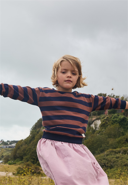 Çizgili Triko Sweatshırt 2-12 Yaş Lacivert Kahve