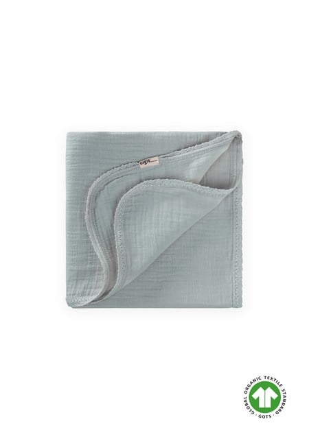 Dantel İşlemeli Tekkat Müslin Battaniye 100X100 cm +/- 3 cm Mint Yeşil