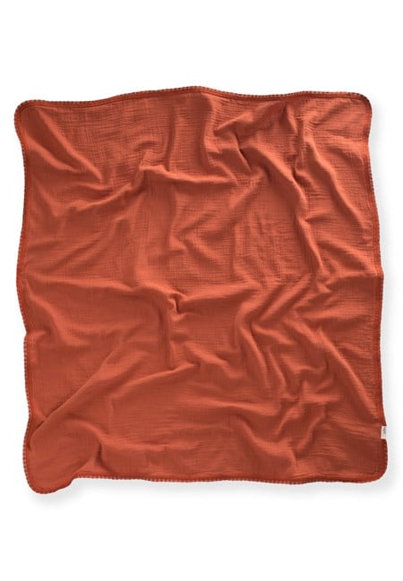 Dantel İşlemeli Tekkat Müslin Battaniye 100X100 cm +/- 3 cm Rust