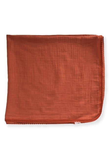 Dantel İşlemeli Tekkat Müslin Battaniye 100X100 cm +/- 3 cm Rust