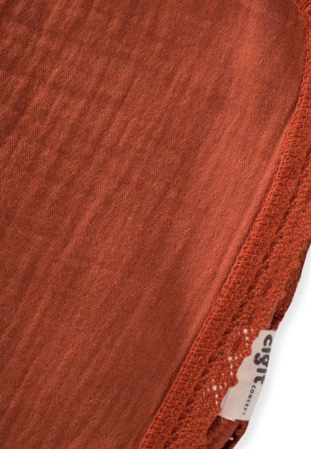 Dantel İşlemeli Tekkat Müslin Battaniye 100X100 cm +/- 3 cm Rust