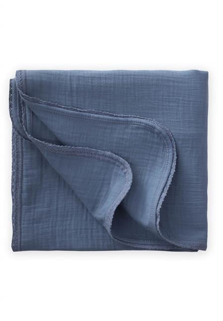 Dantel İşlemeli Tekkat Müslin Battaniye 100X100 cm +/- 3 cm İndigo Mavi