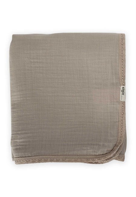 Dantel İşlemeli Tekkat Müslin Battaniye 100X100 cm +/- 3 cm Vizon