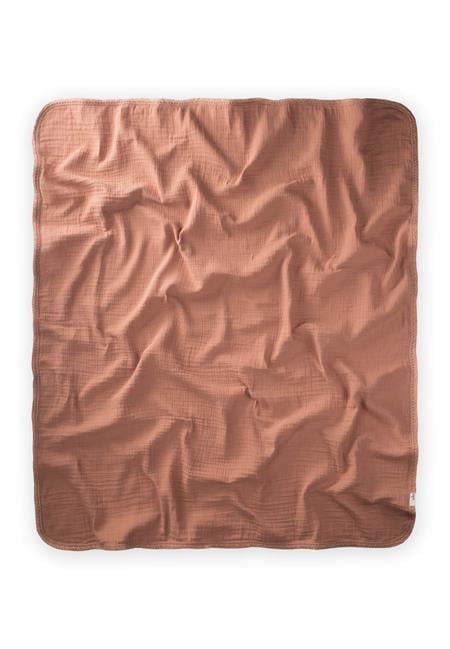 Dantel İşlemeli Tekkat Müslin Battaniye 100X100 cm +/- 3 cm Açık Kahverengi