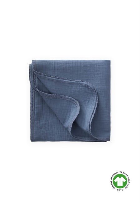 Dantel İşlemeli Tekkat Organik Müslin Battaniye 100X100 cm +/- 3 cm İndigo Mavi