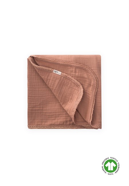 Dantel İşlemeli Tekkat Müslin Battaniye 100X100 cm +/- 3 cm A.KAHVE