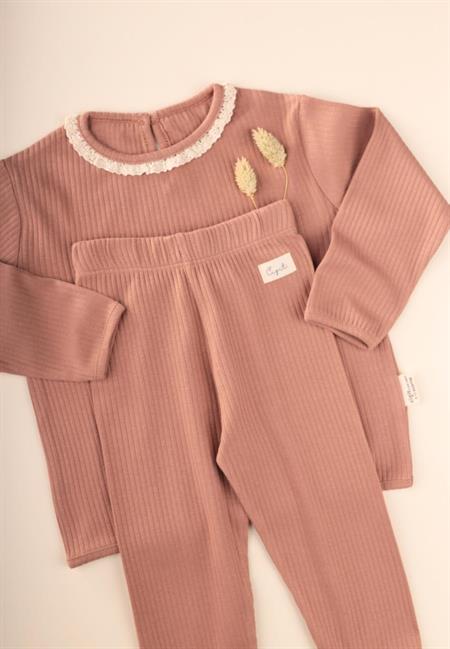 Dantelli Uzun Kollu Mevsimlik Takım 0-3 Yaş A Kahve