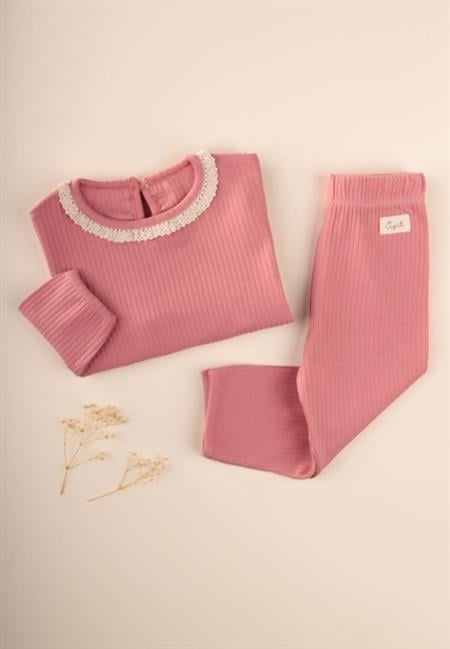 Dantelli Uzun Kollu Mevsimlik Takım 0-3 Yaş Yavruağzı