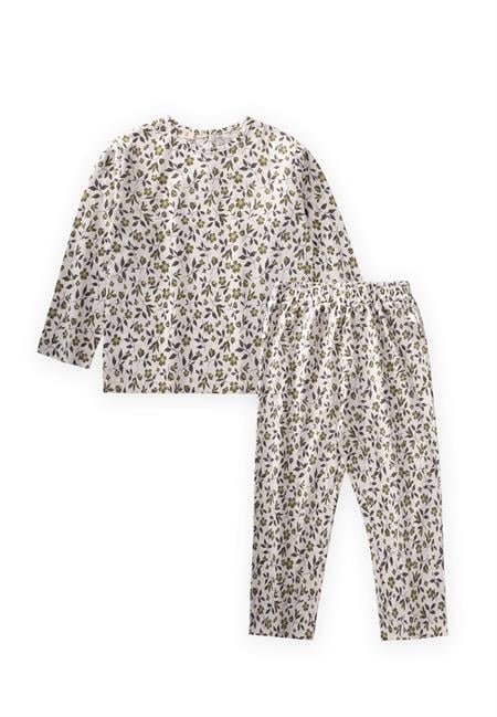 Desenli Kız Çocuk Pijama Takim 2-8 Yaş Ekru