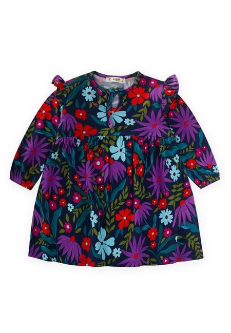 Desenli Mevsimlik Elbise 1-7 Yaş Lacivert