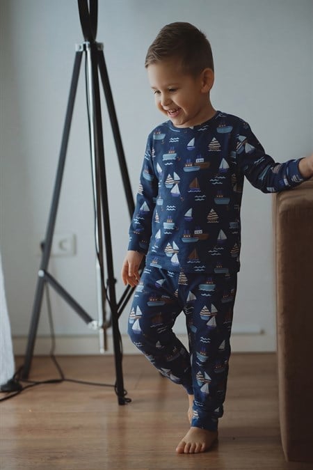 Desenli Mevsimlik Pijama Takım 1-7 Yaş Lacivert