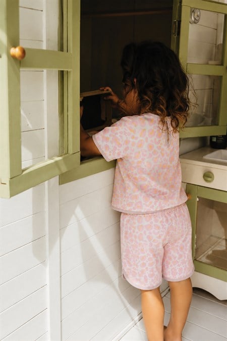 Desenli Oversize Şortlu Takım 1-7 Yaş Bej