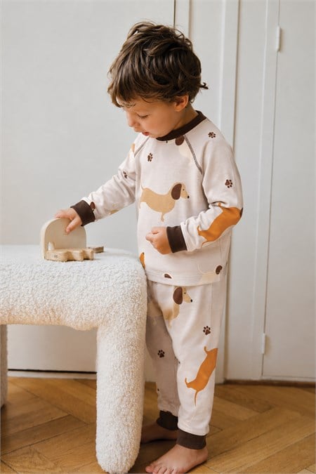 Desenli Pijama Takımı 1-6 Yaş Bej