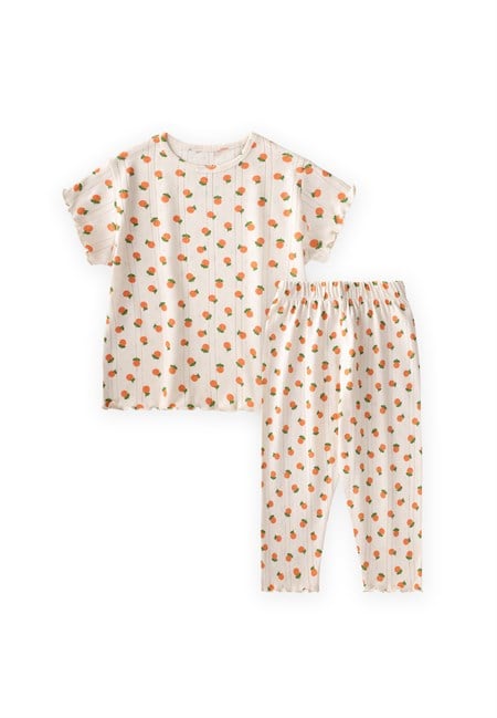 Desenli Pijama Takımı 1-8 Yaş Portakal Desen