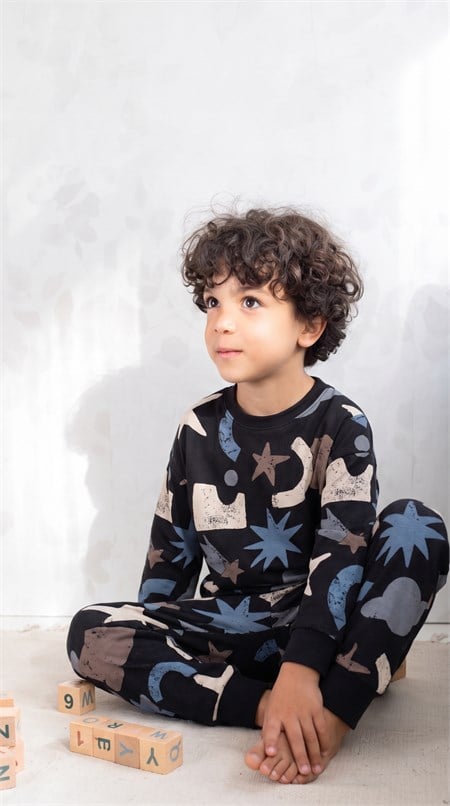 Desenli Pijama Takımı 2-10 Siyah