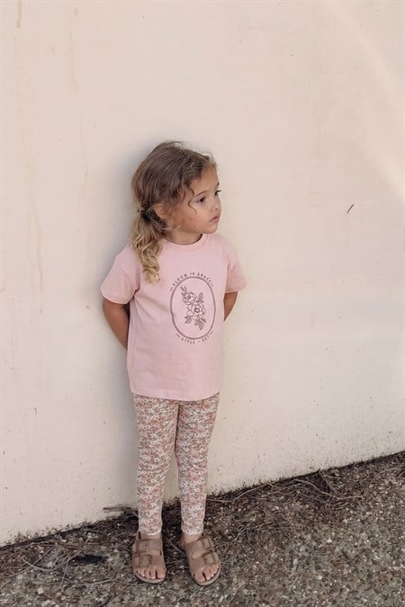 Desenli Taytlı T-Shirt Takım 2-10 Yaş Pudra Pembe