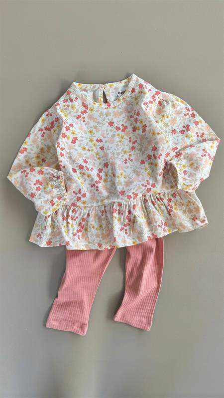 Desenli Uzun Kollu T-Shırt Takım 1-8 Yaş EKRU