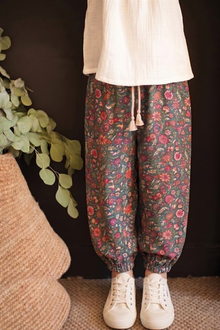 Desenli Viskon Şalvar 2-10 Yaş Çağla Yeşili