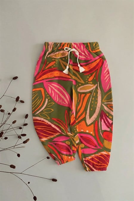 Desenli Viskon Şalvar 2-10 Yaş Turuncu