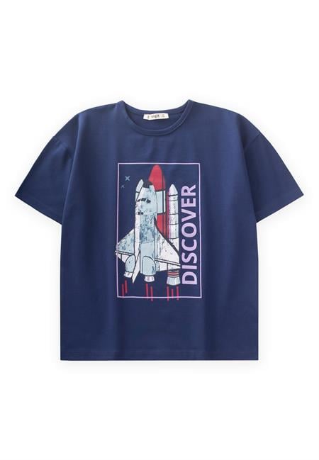 Dıscover Baskılı T-Shırt 8-12 Yaş Lacivert