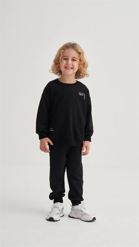 Düşük Kol Baskılı Eşofman Takım 2-7 Yaş SİYAH