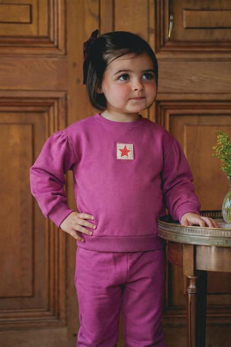 Etiket Detaylı Sweatshirt Takım 1-7 Yaş Fuşya