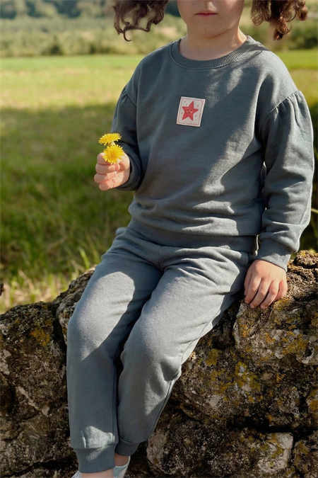 Etiket Detaylı Sweatshirt Takım 1-7 Yaş Çağla Yeşili