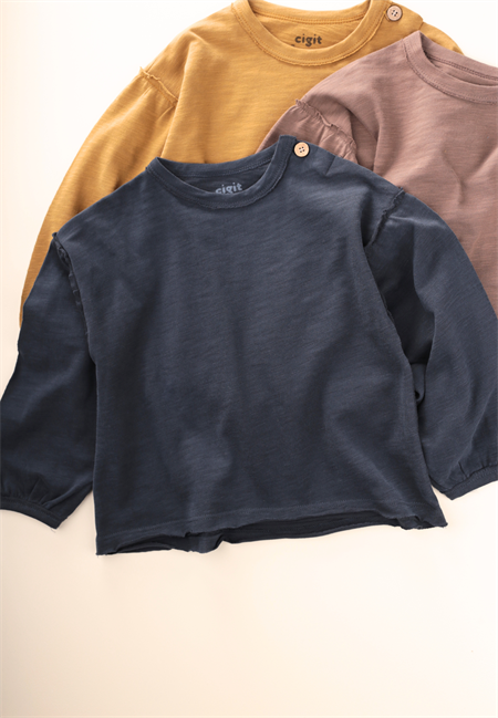 Fırçalı Rustik Uzun Kollu T-Shırt 1-7 Yaş LACİVERT