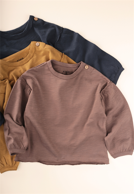 Fırçalı Rustik Uzun Kollu T-Shırt 1-7 Yaş VİZON