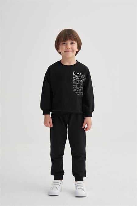 İşlem Baskılı Eşofman Takım 2-7 Yaş SİYAH