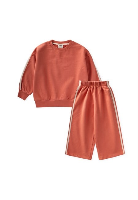 Şerit Detaylı Sweatshirt Takım 2-10 Yaş Turuncu