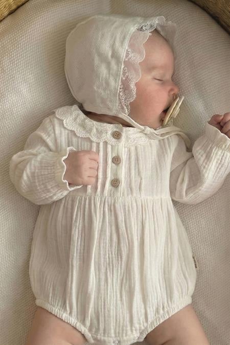 Fisto Yakalı Mevsimlik Organik Müslin Zıbın 0-2 Yaş Ekru