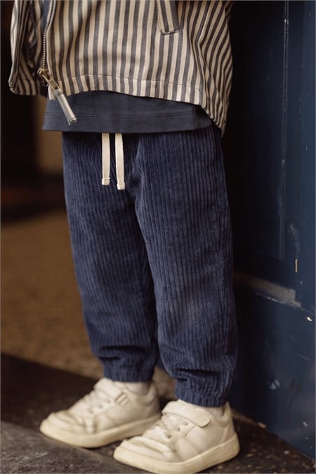 Fitilli Kadife Jogger Pantolon 1-10 Yaş LACİVERT