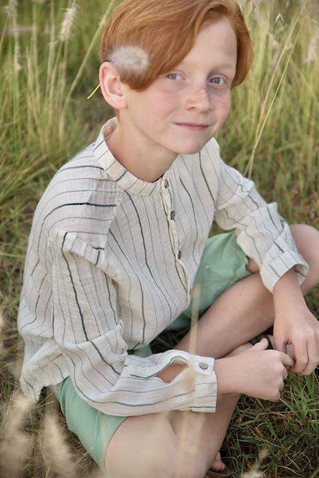 Hakim Yaka Mevsimlik Gömlek 2-10 Yaş Naturel Çizgili