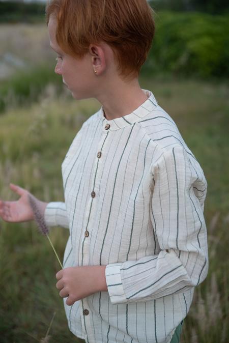 Hakim Yaka Mevsimlik Gömlek 2-10 Yaş Naturel Çizgili