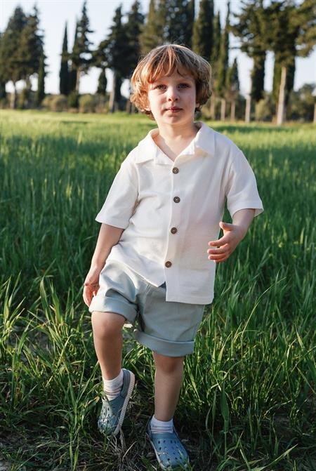 Hawai Şortlu Gömlekli Takım 1-9 Yaş Kırık Beyaz