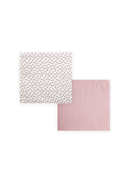 İkili Ağız Bezi 25x25 cm Pudra Pembe,Çiçek Baskılı