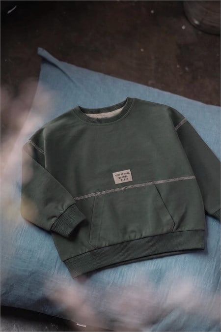 Karyoka Detaylı Oversize Sweatshirt 2-8 Yaş Haki Yeşil