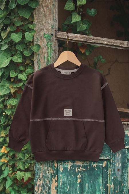 Karyoka Detaylı Oversize Sweatshirt 2-8 Yaş KAHVERENGİ