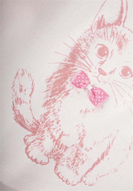 Kedi Baskılı Pijama Takım 2-8 Yaş Ekru