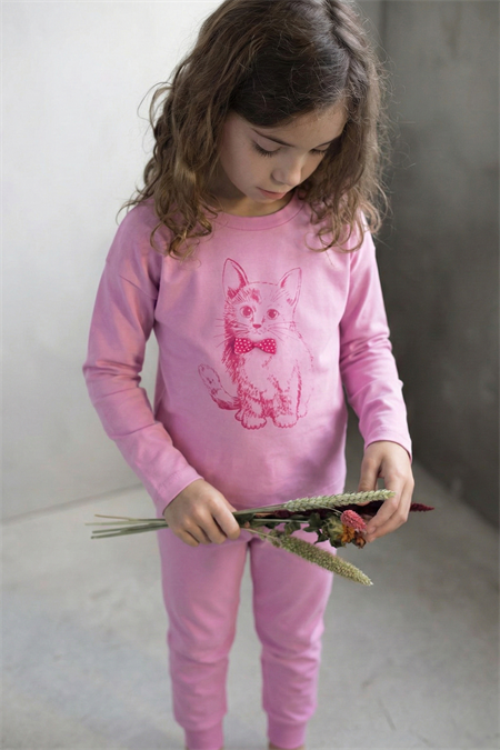 Kedi Baskılı Pijama Takım 2-8 Yaş Pembe