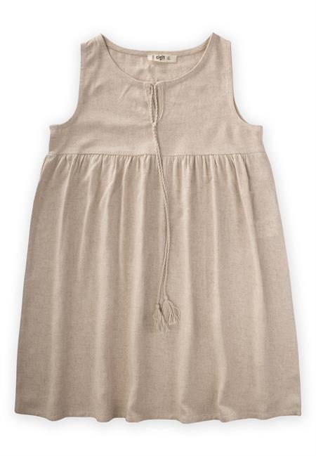 Keten Bağcıklı Elbise 2-6 Yaş NATUREL 