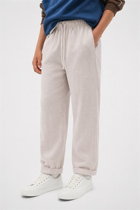 Keten Boyfriend Pantolon 2-10 Yaş BEJ