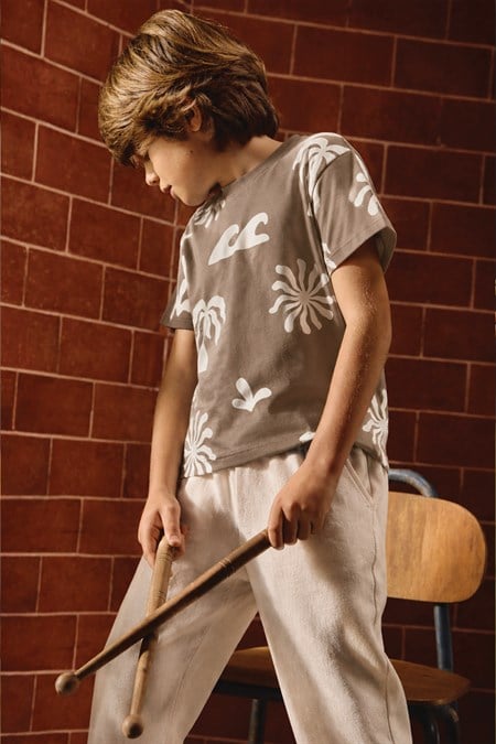 Keten Pantolonlu T-Shirt Takım 2-12 Yaş Vizon