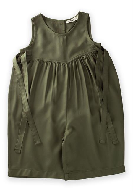 Kolsuz Bağcıklı Keten Tulum 2-6 Yaş Haki Yeşil