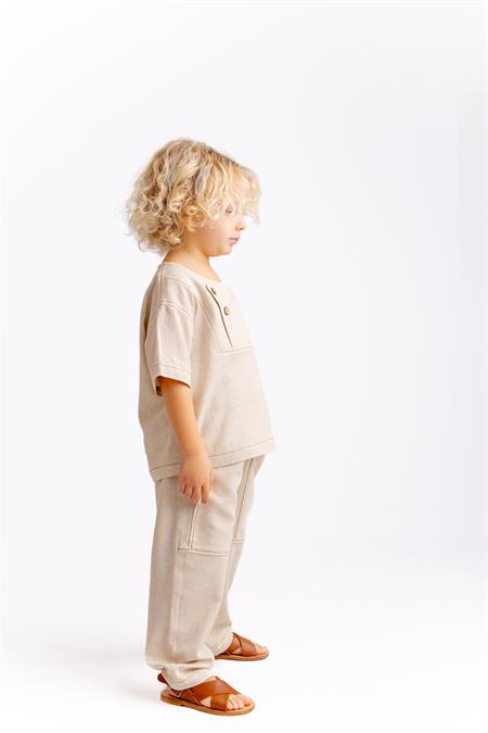 Kontrast Dikişli Keten Bluz 2-7 Yaş Naturel