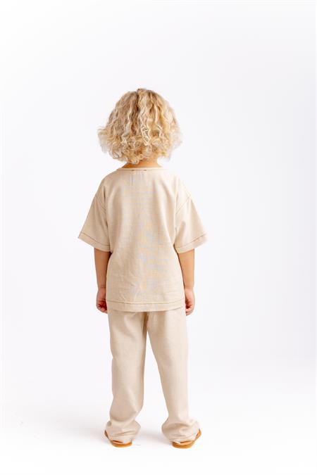 Kontrast Dikişli Keten Bluz 2-7 Yaş Naturel